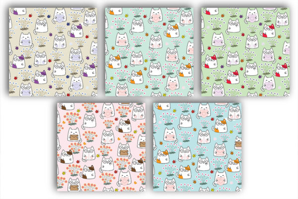 Cute Cat Seamless Pattern Baby Animal Digital Paper, Nursery Fabric, Scrapbook Printable-027