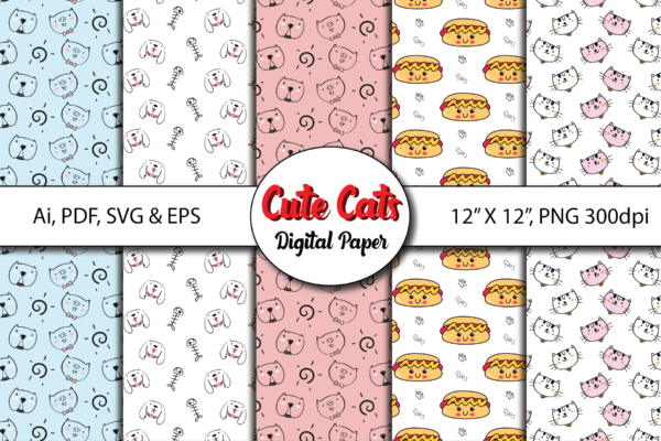Cute Seamless Cat Pattern Bundle