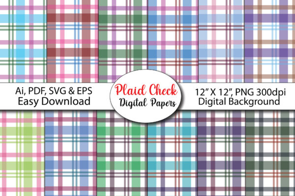 Pastel Plaid-Digital Scrapbook Papers-Seamless Pattern-Commercial Use