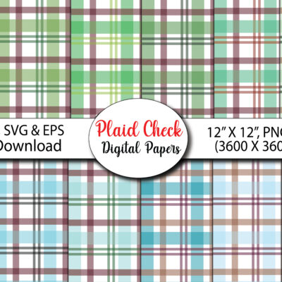 Mockup Summer Plaid Seamless Digital Papers, Plaid Scrapbook Paper