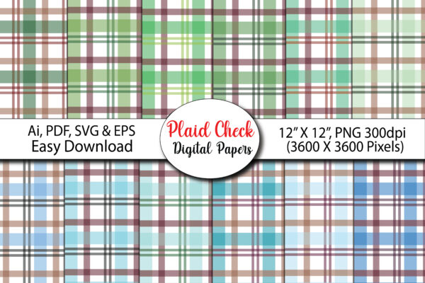Mockup Summer Plaid Seamless Digital Papers, Plaid Scrapbook Paper