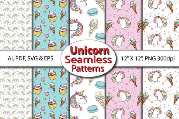 Mockup-01 Rainbow Unicorn rose seamless pattern digital file, girl repeat Design