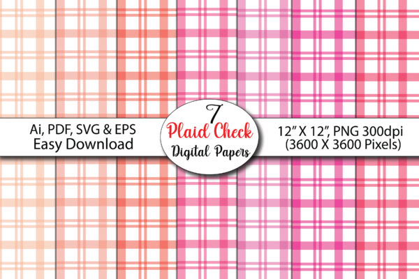 Print Gingham Pastel & Soft Colors Digital Paper Set
