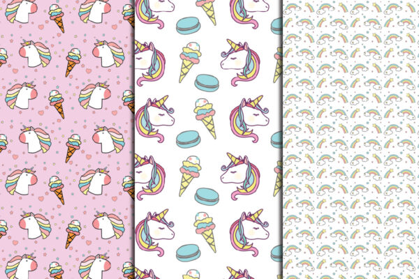 Mockup-02 Rainbow Unicorn rose seamless pattern digital file, girl repeat Design-043