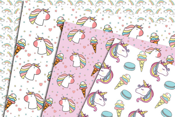 Mockup-03 Rainbow Unicorn rose seamless pattern digital file, girl repeat Design-043