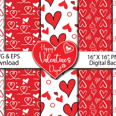 Print Watercolor Hearts Digital Paper, Seamless Valentine Printable