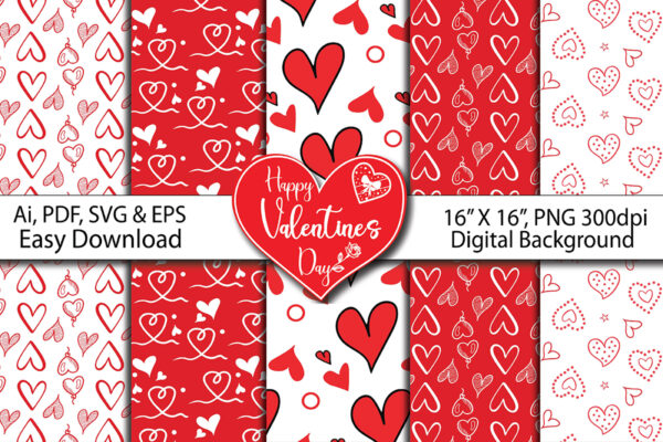 Print Watercolor Hearts Digital Paper, Seamless Valentine Printable