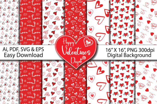 Print Watercolor Hearts Digital Paper