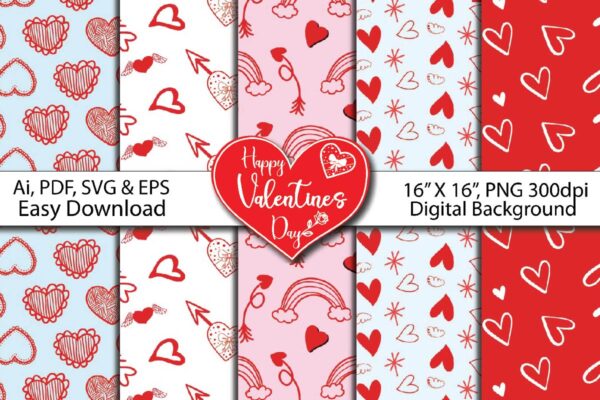 Mockup Valentine’s Watercolor Seamless Pattern