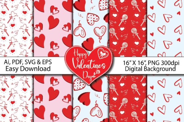 Mockup Valentine Seamless Patterns , Blush Valentine, Scrapbooking, Commercial Use Patterns