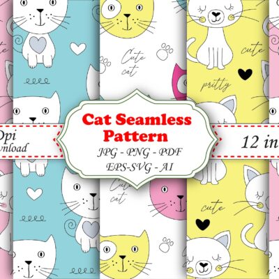 Mockup new-01 Cat Lovers Floral Seamless Repeat Pattern