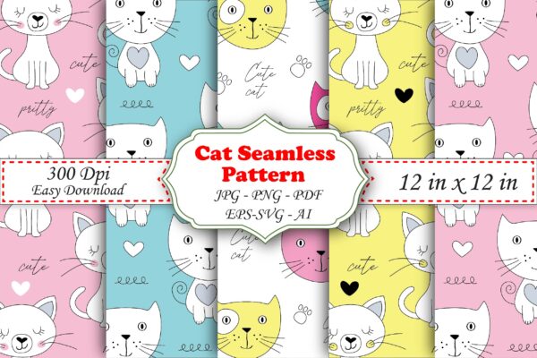 Mockup new-01 Cat Lovers Floral Seamless Repeat Pattern