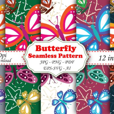 Seamless Watercolor Butterflies Digital Paper, Butterfly Blooms Seamless Pattern-052