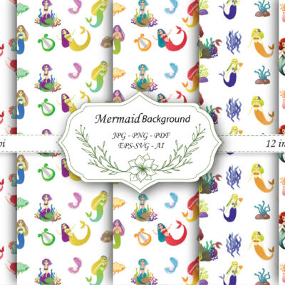 Mermaid Pattern Seamless Digital Papers