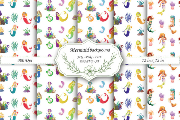 Mockup new Mermaid Pattern Seamless Digital Papers
