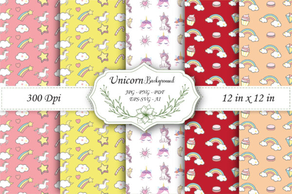 Mockup new happy unicorn digital paper, cute unicorn seamless pattern, kids seamless, baby girl fabric pattern