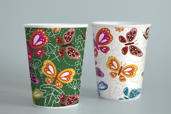 Simple paper coffee cup design mockup Seamless Watercolor Butterflies Digital Paper, Butterfly Blooms Seamless Pattern-052