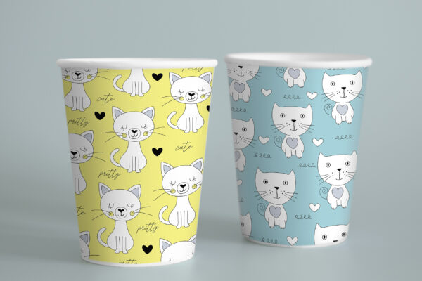 Simple paper coffee cup design mockup Cat Lovers Floral Seamless Repeat Pattern-050