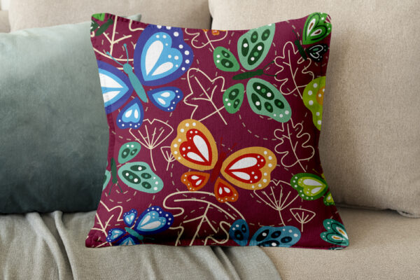 Pillow cushion cover mockup psd in floral pattern interior design Seamless Watercolor Butterflies Digital Paper, Butterfly Blooms Seamless Pattern-052