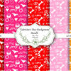 Pink Glossy Heart Digital Paper, Valentine Scrapbook Patterns
