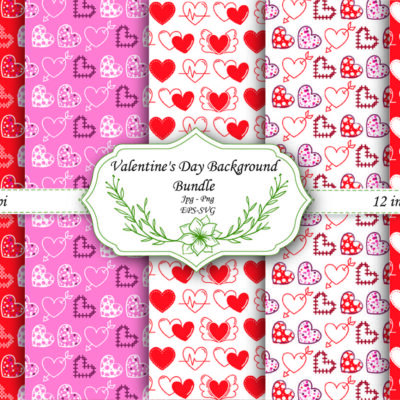 Valentines Themed Digital Papers, Valentine Seamless Digital Paper Bundle