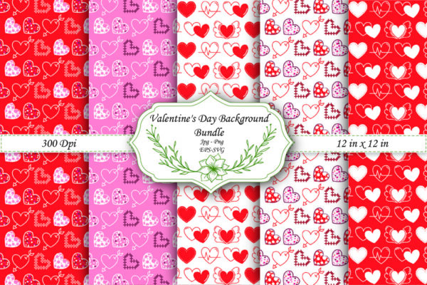 Valentines Themed Digital Papers, Valentine Seamless Digital Paper Bundle