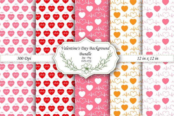 Mockup new Valentine Red & Pink Seamless Patterns Set
