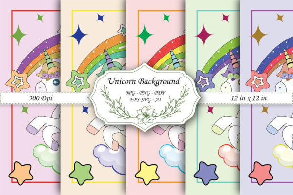 Seamless PatternSeamless Pattern Unicorn Digital Paper, Rainbow Scrapbook Patterns