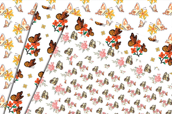 Butterfly Garden Blooms, Seamless Patterns-P08