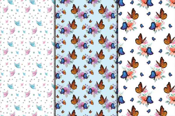 2 Seamless Butterflies Digital Paper & Seamless Pattern-P011