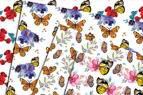 2 Spring Floral Moths Collage Paper Pack, Butterfly print Seamless Pattern-P014