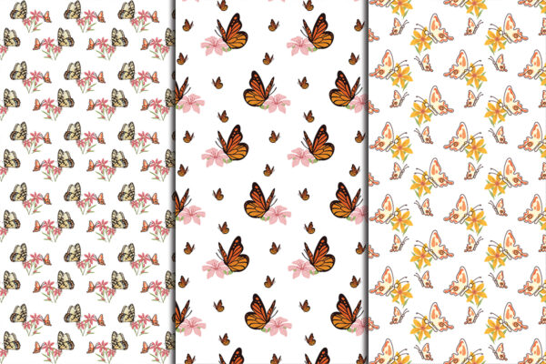 Butterfly Garden Blooms, Seamless Patterns-P08