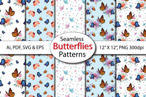 3 Butterfly Garden Seamless Pattern