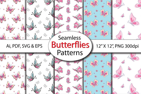 3 Butterfly Garden Seamless Pattern