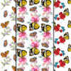 3 Spring Floral Moths Collage Paper Pack, Butterfly print Seamless Pattern-P014