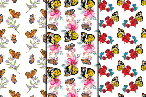 3 Spring Floral Moths Collage Paper Pack, Butterfly print Seamless Pattern-P014