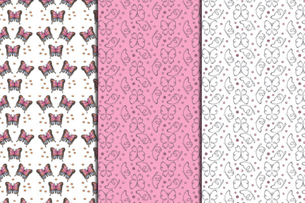 Butterfly Garden Blooms, Seamless Patterns, Commercial Use, Scrapbooking, Digital Download-P03