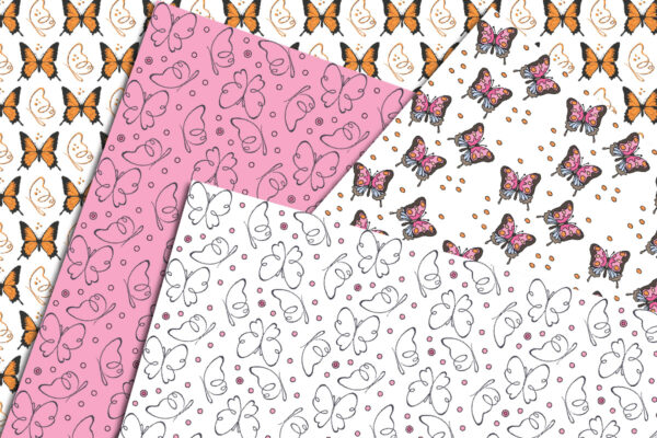 Butterfly Garden Blooms, Seamless Patterns, Commercial Use, Scrapbooking, Digital Download-P03