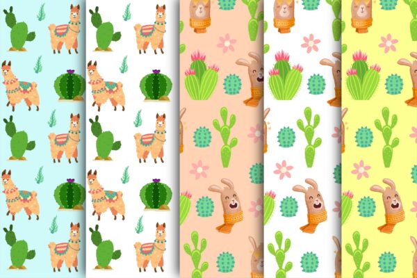 Llama Digital Paper Pack: Boho Cactus Aztec Seamless Patterns-06