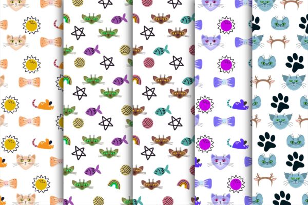 Cute Cat Digital Paper Bundle , Seamless Kawaii Cat & Paw Print Patterns, Scrapbook Paper, Printable Background05