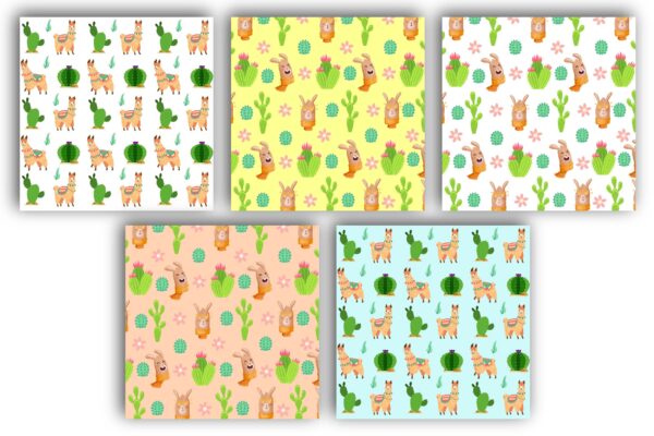 Llama Digital Paper Pack: Boho Cactus Aztec Seamless Patterns-06