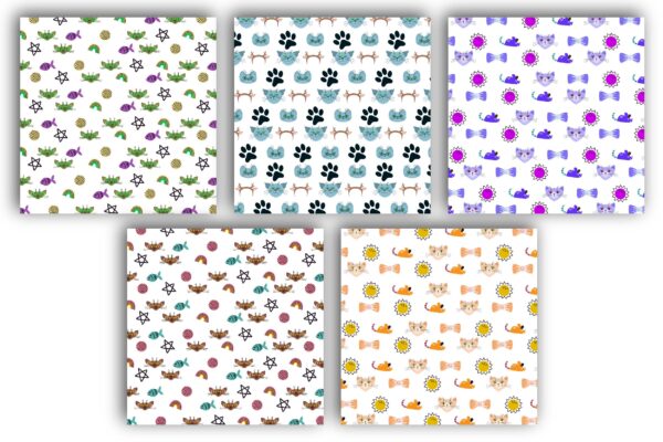 Cute Cat Digital Paper Bundle , Seamless Kawaii Cat & Paw Print Patterns, Scrapbook Paper, Printable Background05