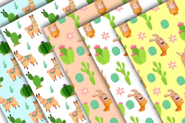 Llama Digital Paper Pack: Boho Cactus Aztec Seamless Patterns-06