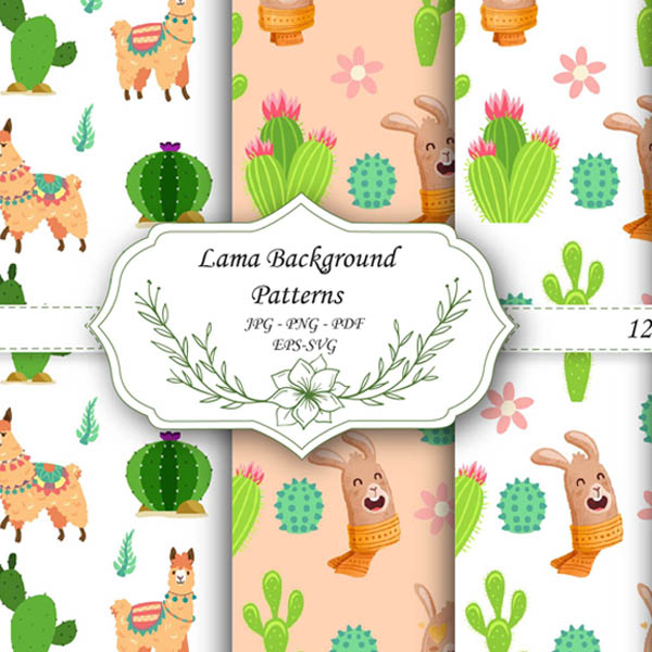 Llama Digital Paper Pack: Boho Cactus Aztec Seamless Patterns-06