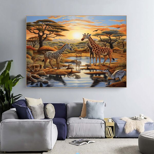 Safari Animal Artwork And Neutral Nursery Scenery Set-051