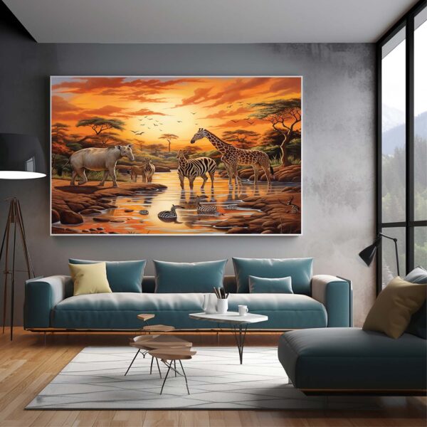 Safari Animal Artwork And Neutral Nursery Scenery Set-051