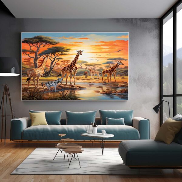 Loving Giraffe Duo Canvas And Wildlife Nursery Wall Art-052