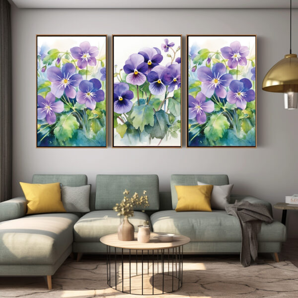 Purple Floral Canvas Print For Wall Decor Set 029