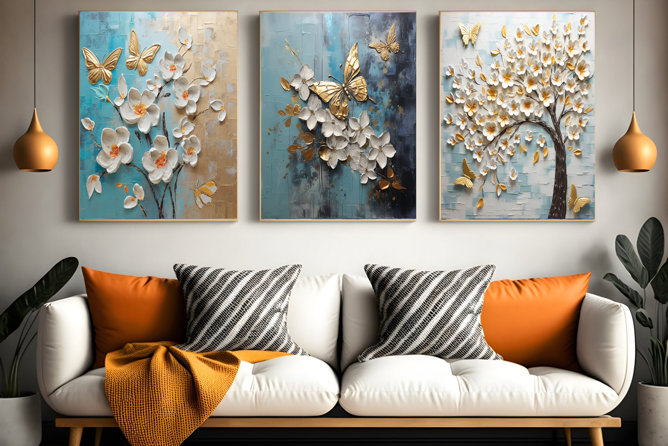 Textured Floral Oil Painting on Canvas & Abstract Blossom Wall Art Set ...