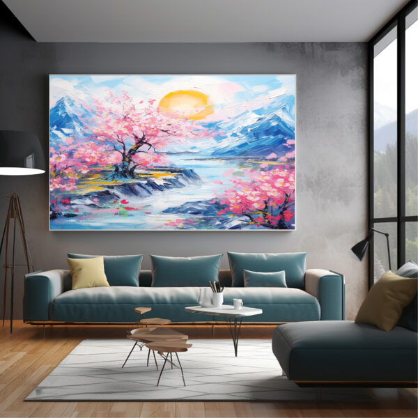 Forest Wall Art Mountains Textured Landscape Painting Wall Art Set 042